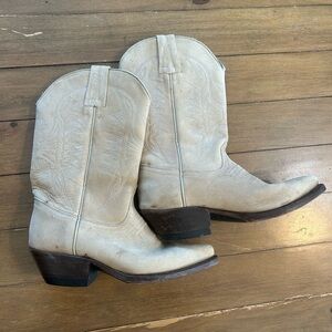 Women's Cream Leather Cowboy Boots
